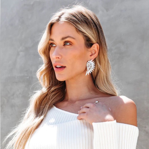 Vici Swan Crystal Drop Earrings in Black - Picture 3 of 15